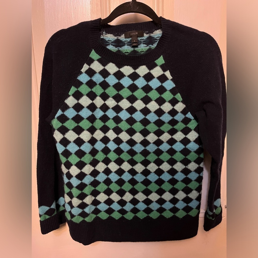 J. Crew Long Sleeve Navy Scoop Neck Patterned Sweater Small